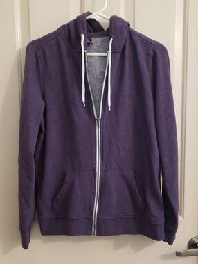 Zine Clothing Purple Full-Zip Hoodie with White Drawstrings